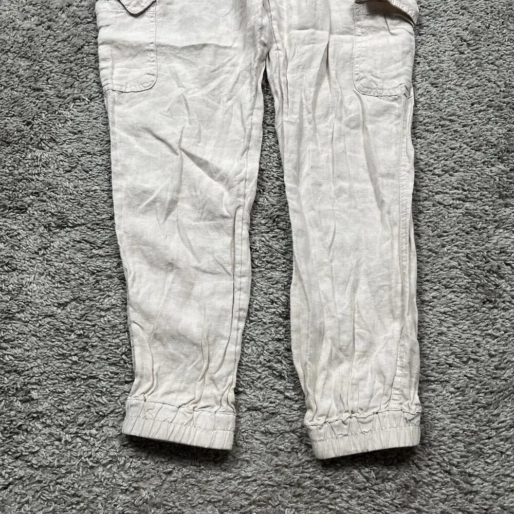 Nicole Miller 100% Linen Cargo Pants Utility Joggers Beige Lagenlook Medium - Picture 2 of 10